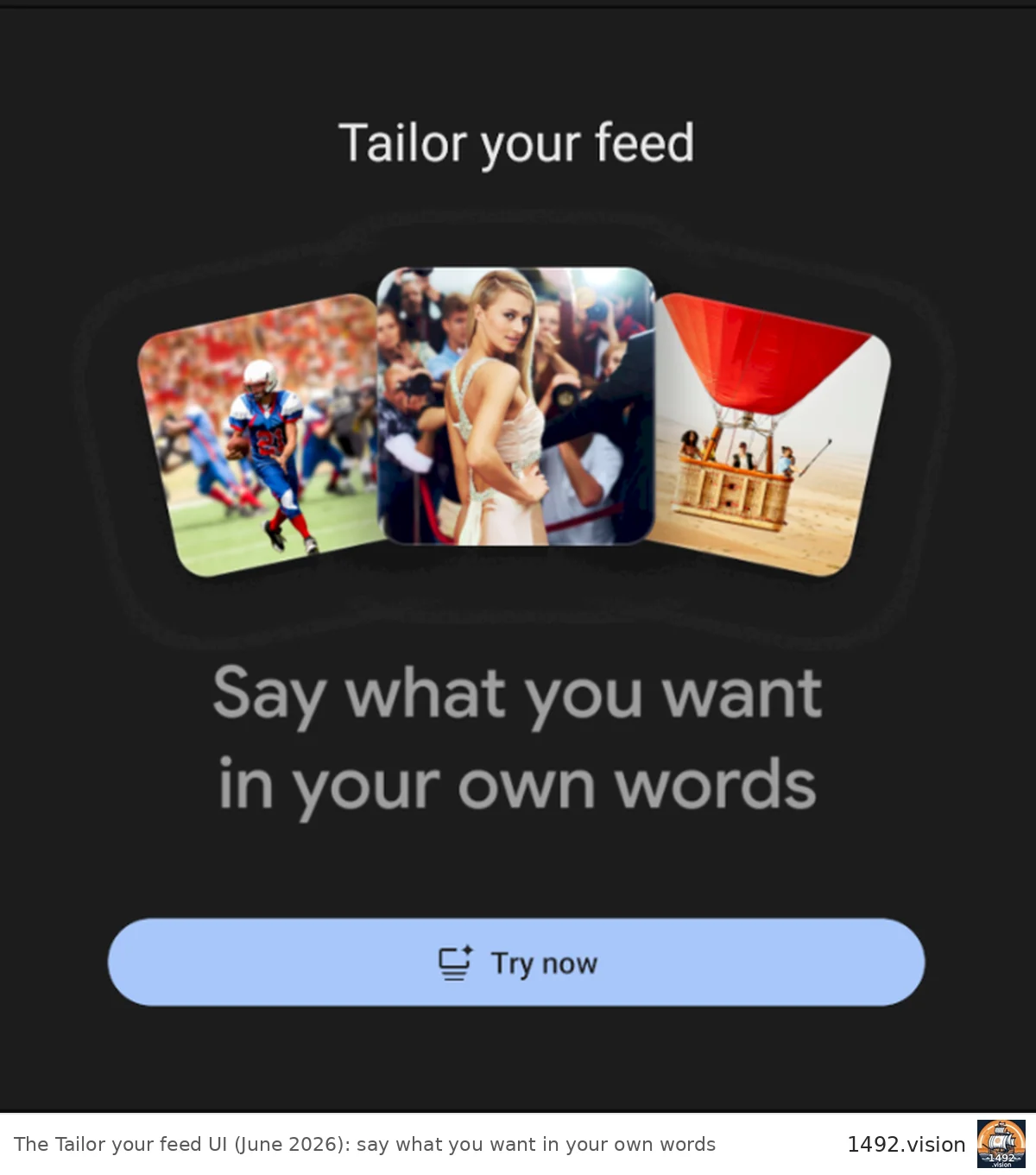 The natural-language Discover feed tuning panel as it appeared in Search Labs