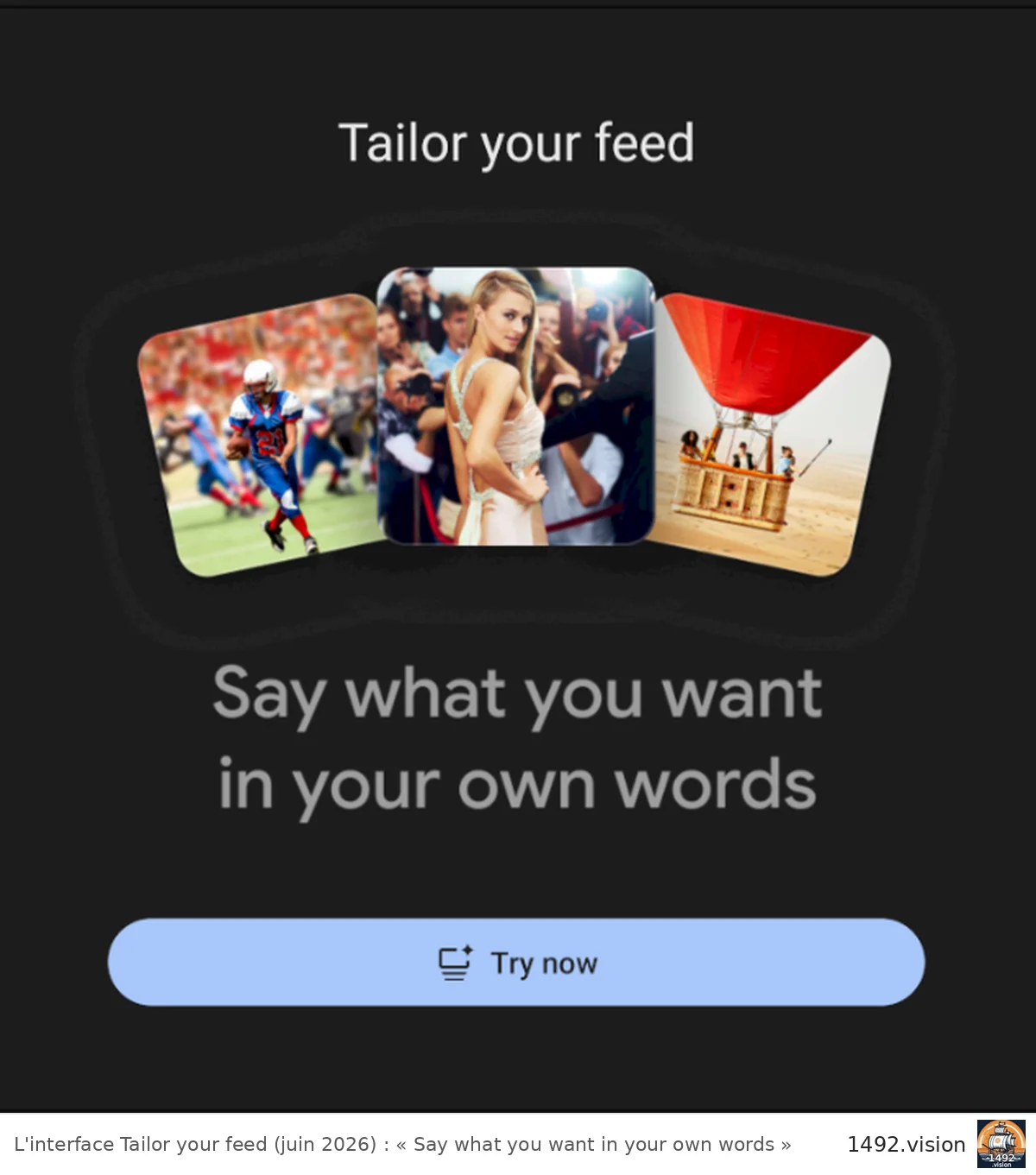 Le panneau de réglage du feed Discover en langage naturel, tel qu'il apparaissait dans Search Labs