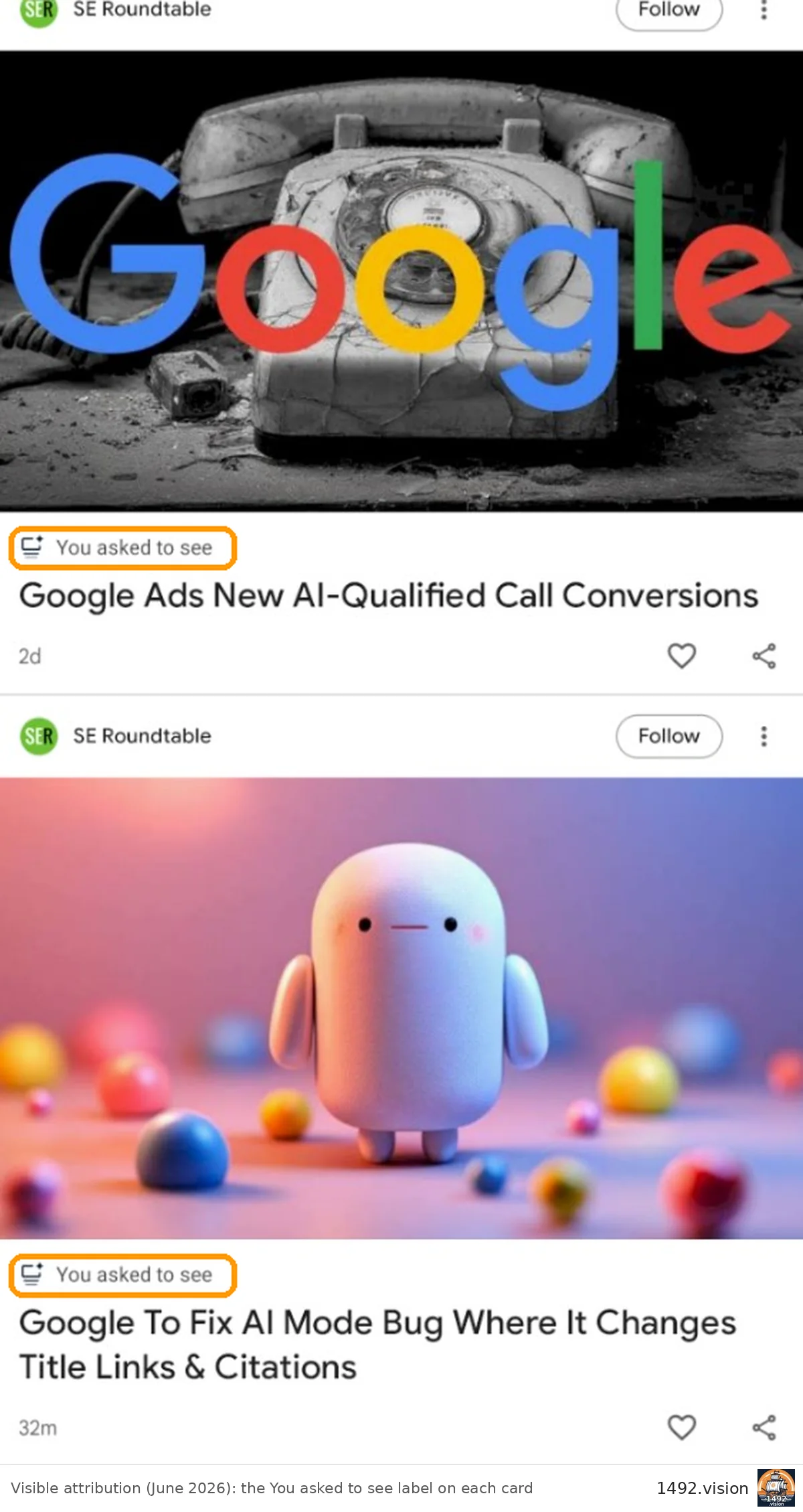 Two feed cards carrying the "You asked to see" attribution label