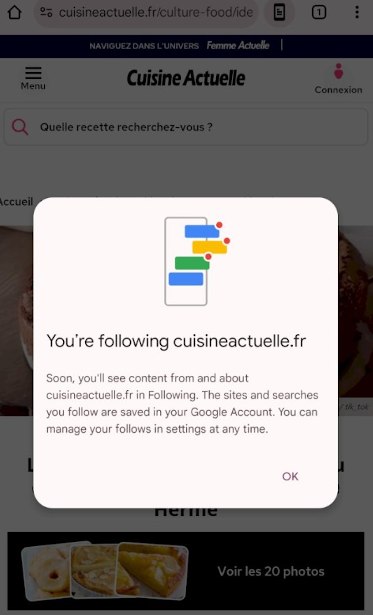 Chrome follow confirmation