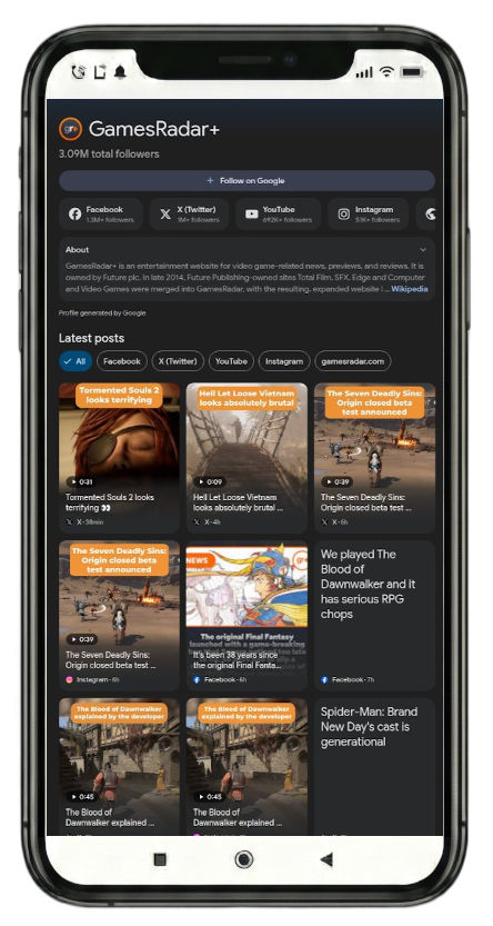 GamesRadar+ profile page on profile.google.com