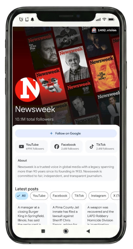 Newsweek profile page with header image